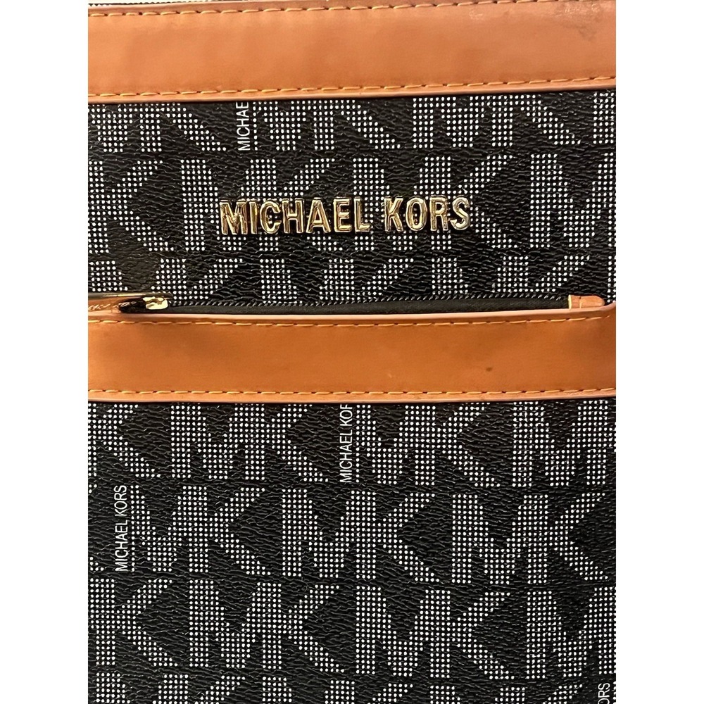 Michael Kors MK Logo Crossbody Bag Black Brown Adjustable Strap Purse Authentic - Picture 2 of 16